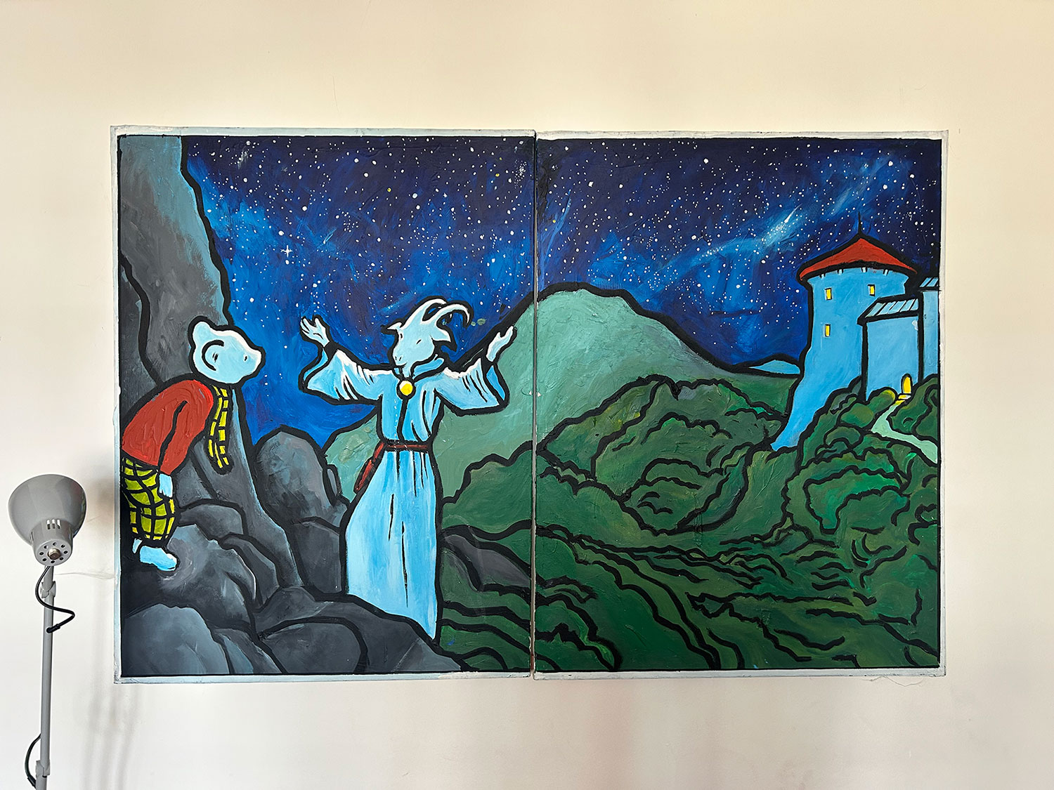 Rupert and The Wise Old Goat painted by Mark ‘Z’ Manning (after Alfred Bestall) on a wall where the former Bill Drummond might be living.