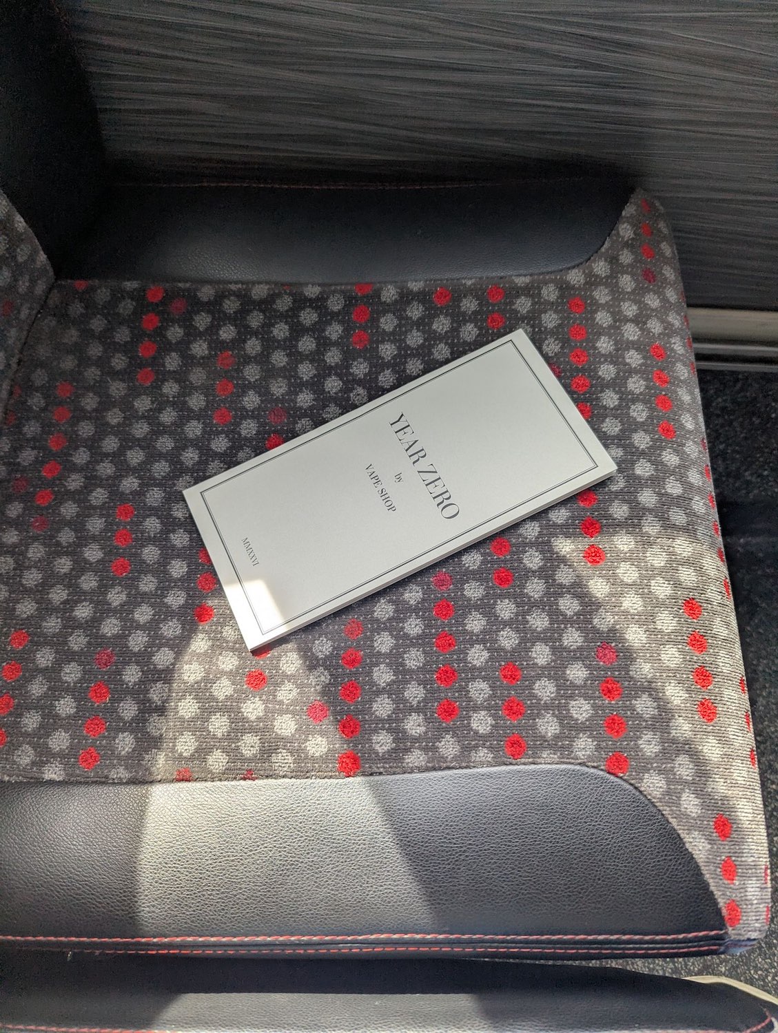 pamphlet on bus seat