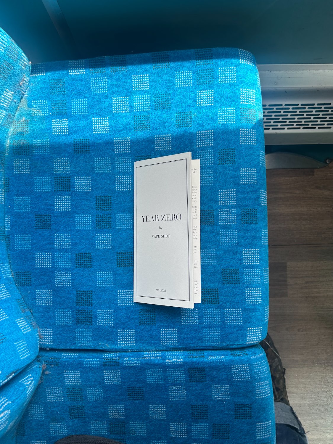 Pamphlett on bus seat